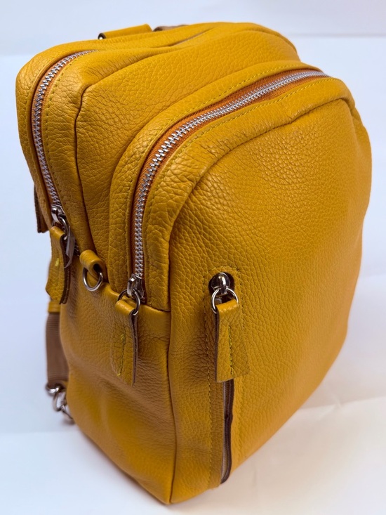 None Handbags - Mustard Yellow Leather Mini Backpack Convertible Crossbody Bag